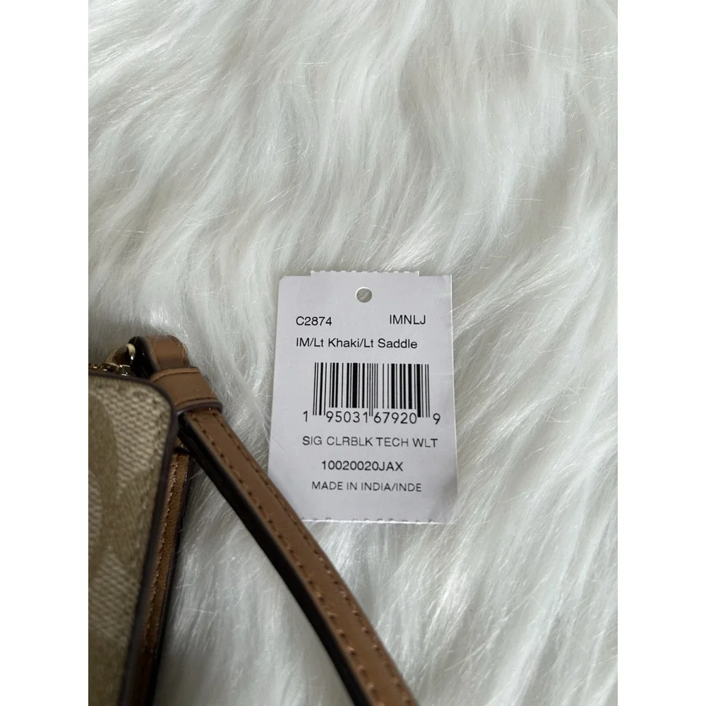 Coach‎ Tech Phone Wallet Khaki Saddle Signature Canvas C2874 NWT